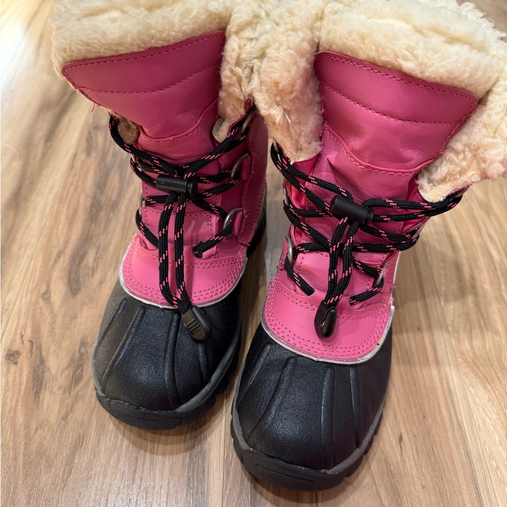 BearPaw Pink and Black Winter Boots with Fur Lining- Girls Size 1
